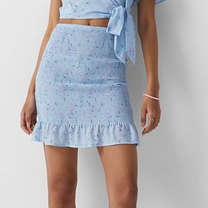 Peasant baby blue floral ruffled smocked boho mini skirt NWT